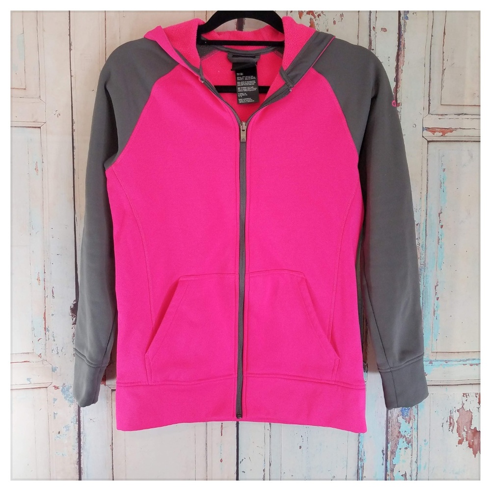 ADIDAS Girls Grey & Pink Zip-Up Fleece Hoody